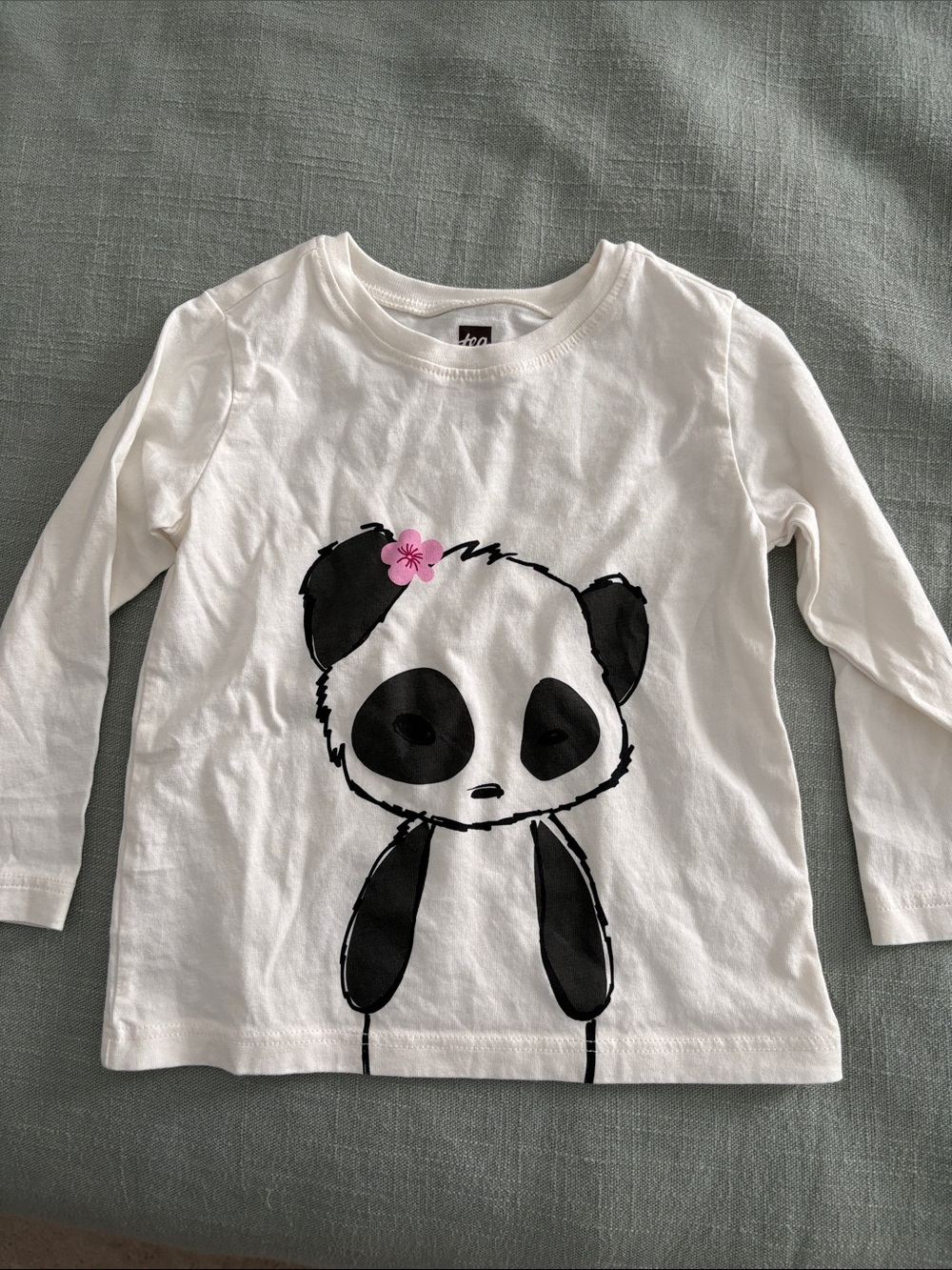 Tea Collection White Long-Sleeve Panda Tee with Pink Flower